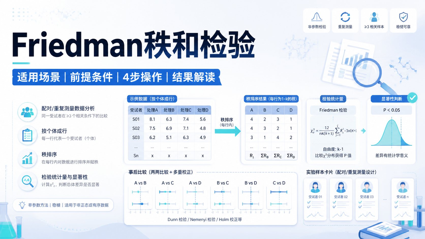 Friedman秩和检验怎么用？4步掌握