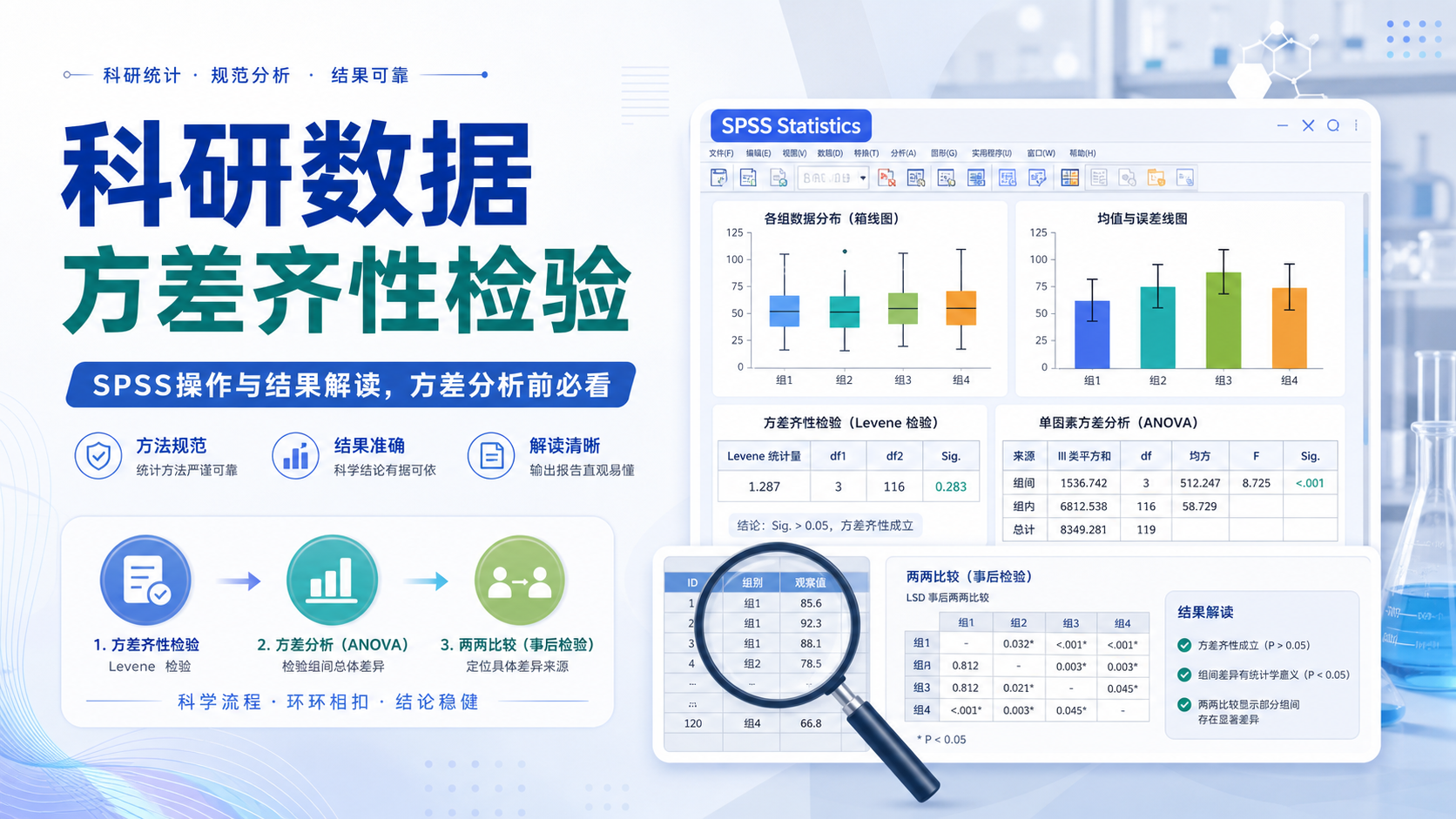 方差齐性检验怎么做？3步搞定科研数据