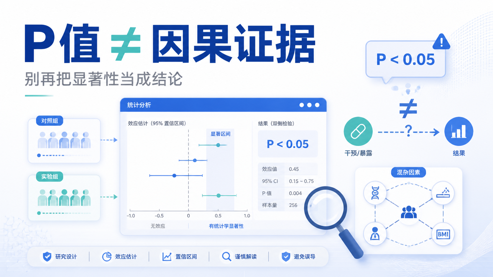 为何P值与因果关系混淆常被误读？