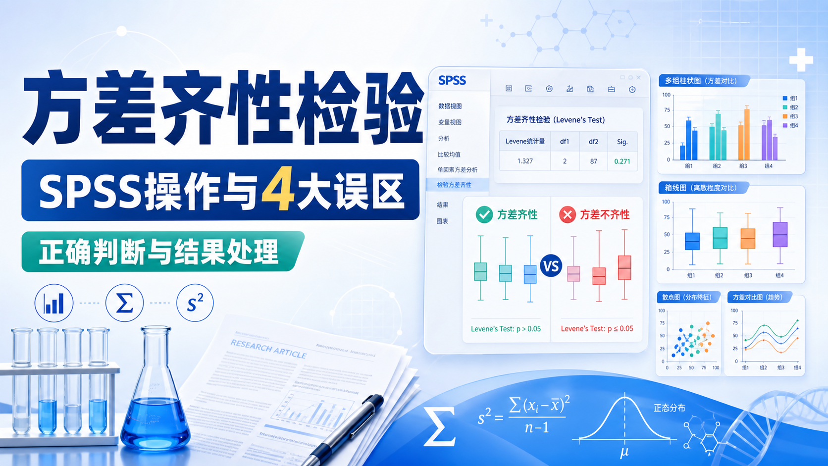 方差齐性检验步骤：最常见4大误区！