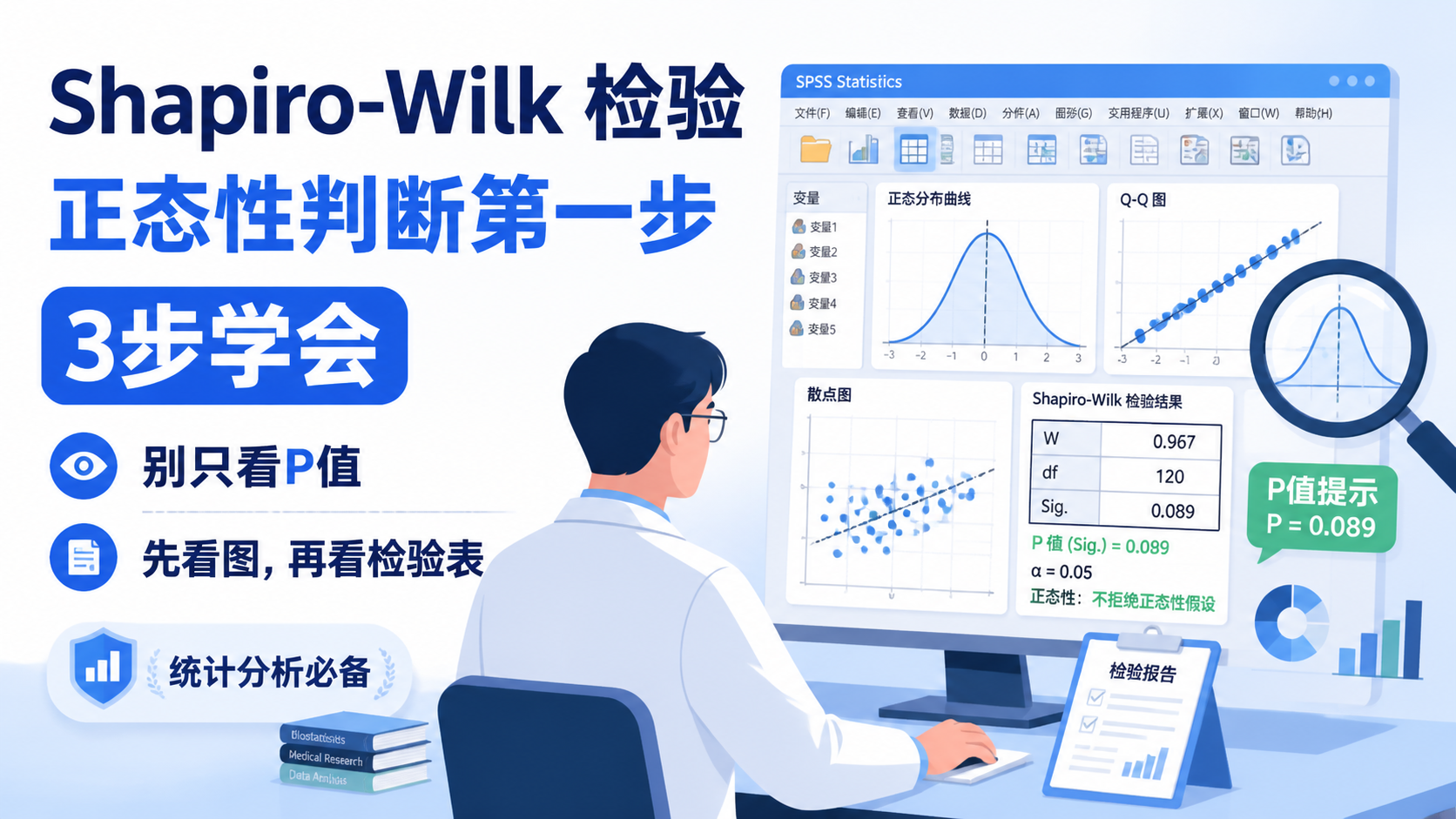 Shapiro-Wilk 检验如何判断正态性？3步解析