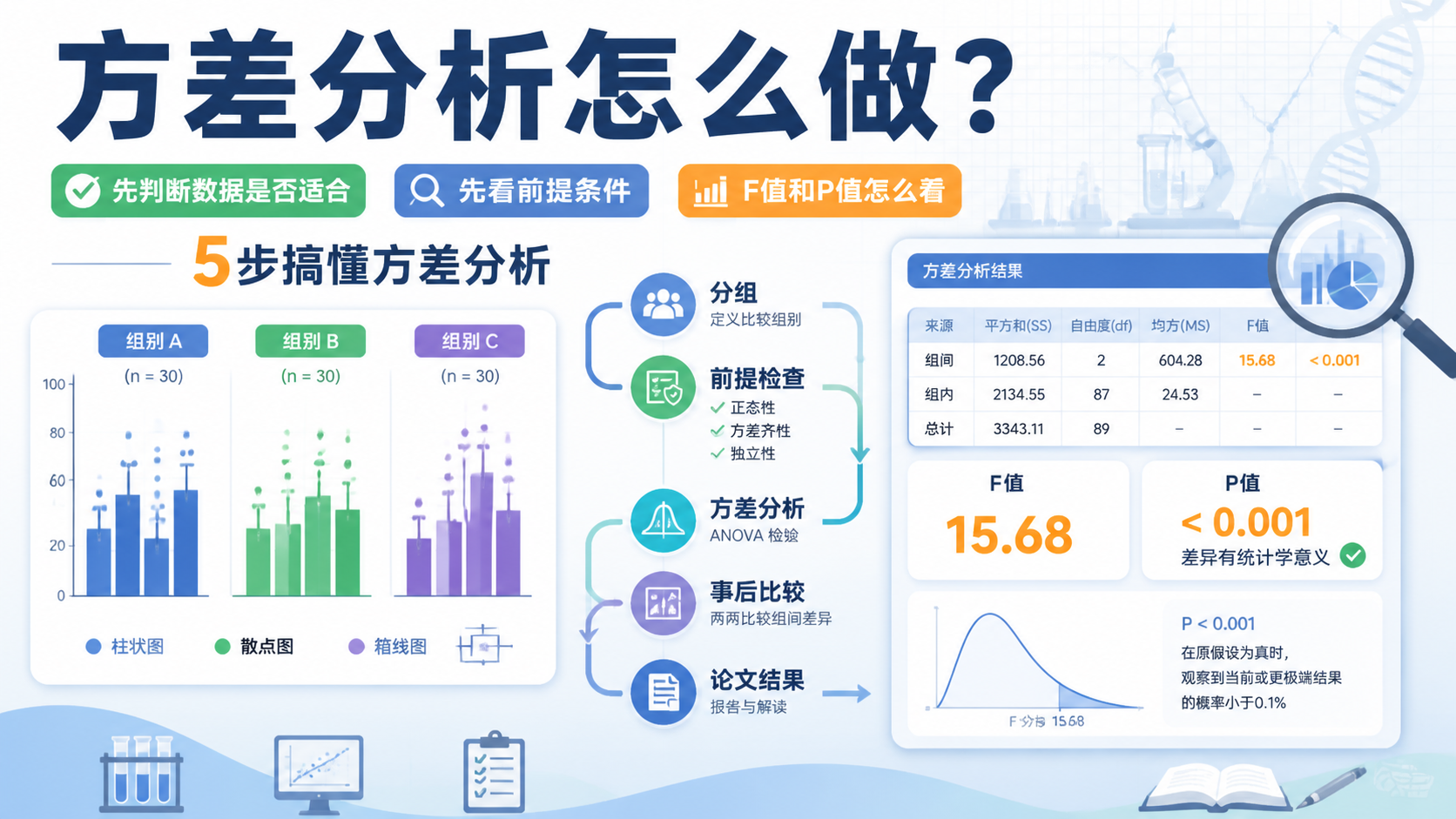 方差分析怎么做？5步掌握核心要点