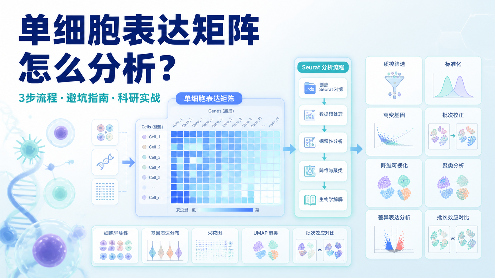 单细胞表达矩阵怎么分析？3步掌握高效流程