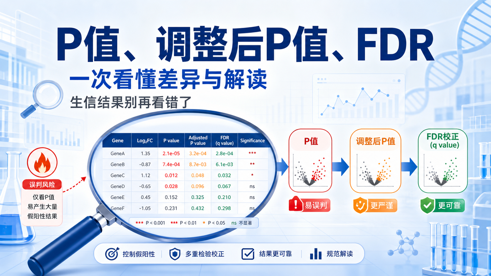 一文讲清P值、调整后P值与FDR校正的关系