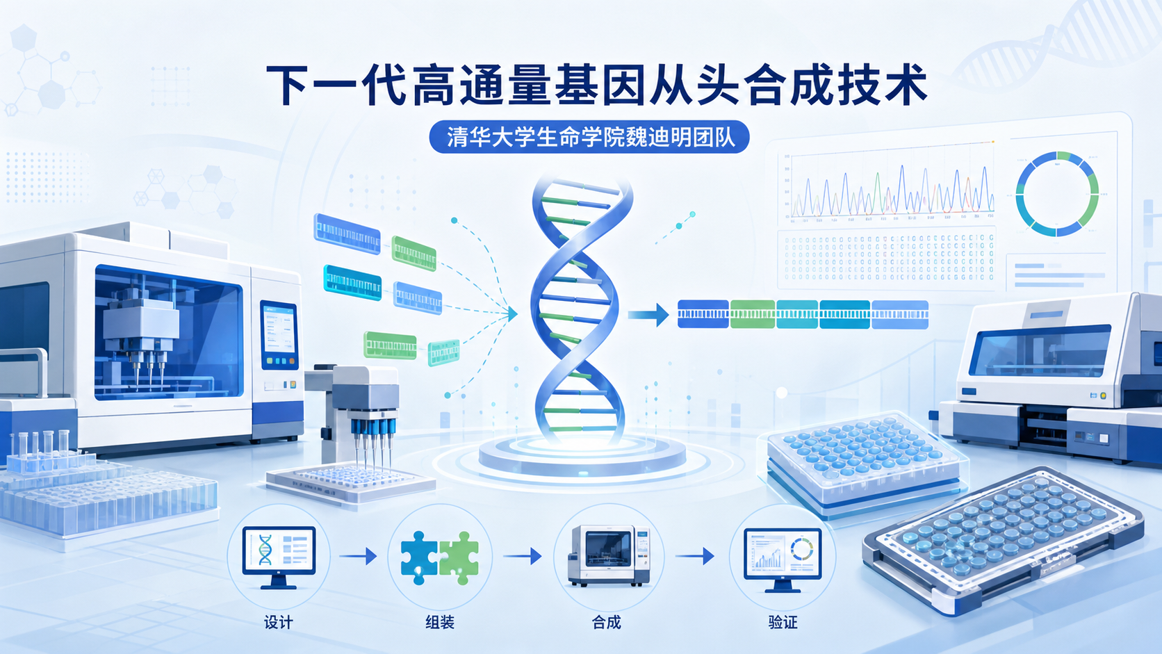 2026年8月19日资讯， 清华大学生命学院魏迪明团队与合作者开发的下一代高通量基因从头合成技术MOSAIC引发关注。该研究在线发表于国际权威期刊Nature Biotechnology。MOSAIC将DNA可编程自组装与宿主细胞天然修复机制耦合，利用杂交反应的可逆性与自纠错特性，破解了传统酶促方法难以合成高GC、强二级结构、重复序列的难题，并实现一次性平行合成数千基因、构建千万级突变体文库，为AI蛋白质设计、抗体药物、mRNA疫苗等领域"打通算法设计—实验验证的最后一公里"。