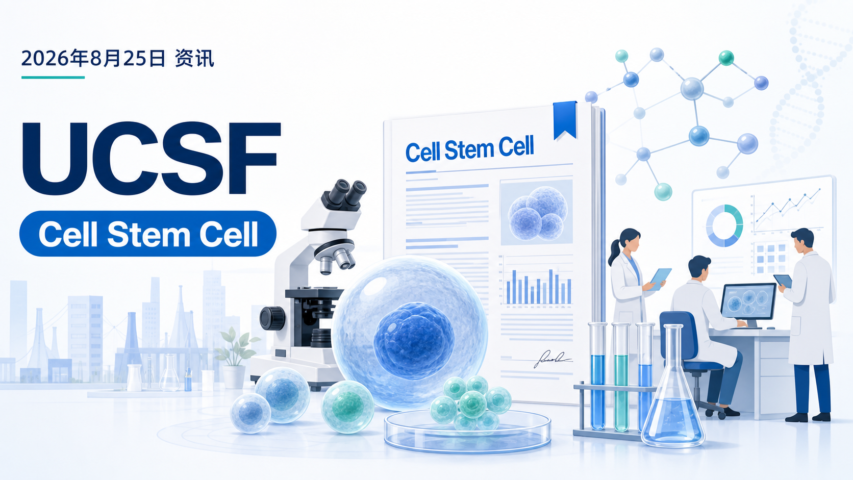 2026年8月25日资讯,加州大学旧金山分校(UCSF)团队在《Cell Stem Cell》发表研究,提出一种全新个体化免疫治疗策略:将诱导多能干细胞(iPSC)分化为树突状细胞,再用患者肿瘤细胞膜"装扮"它们,从而训练 T 细胞精准追杀残余癌细胞。该策略在白血病与卵巢癌患者样本及小鼠模型中均展现出抗肿瘤潜力。