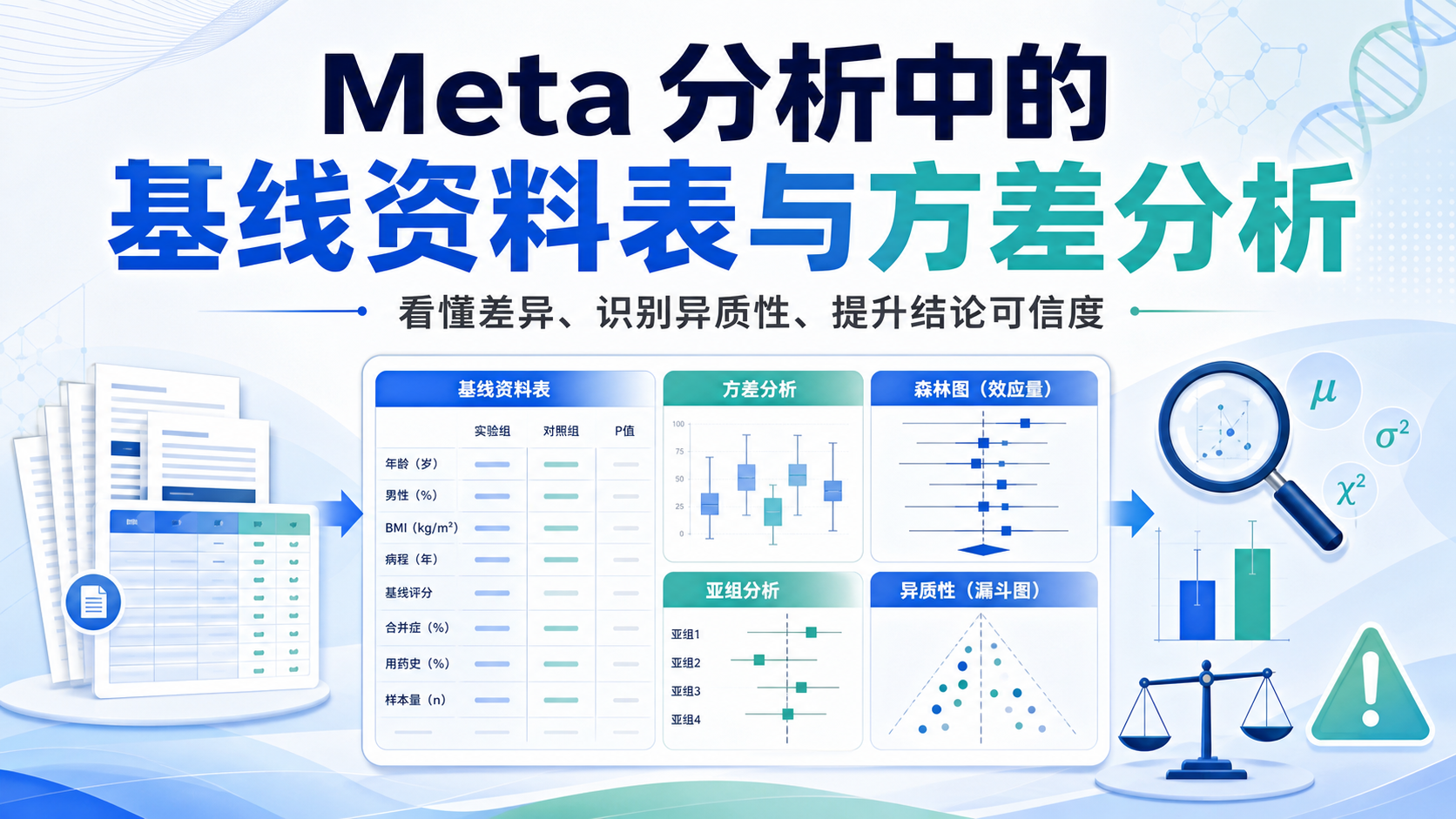 基线资料表与方差分析：Meta分析数据整合的精密驱动力