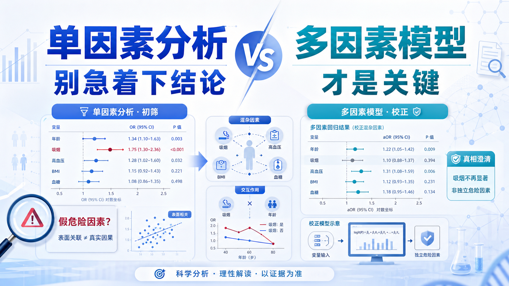 单因素危险因素分析：临床研究中的误区与多因素交互澄清