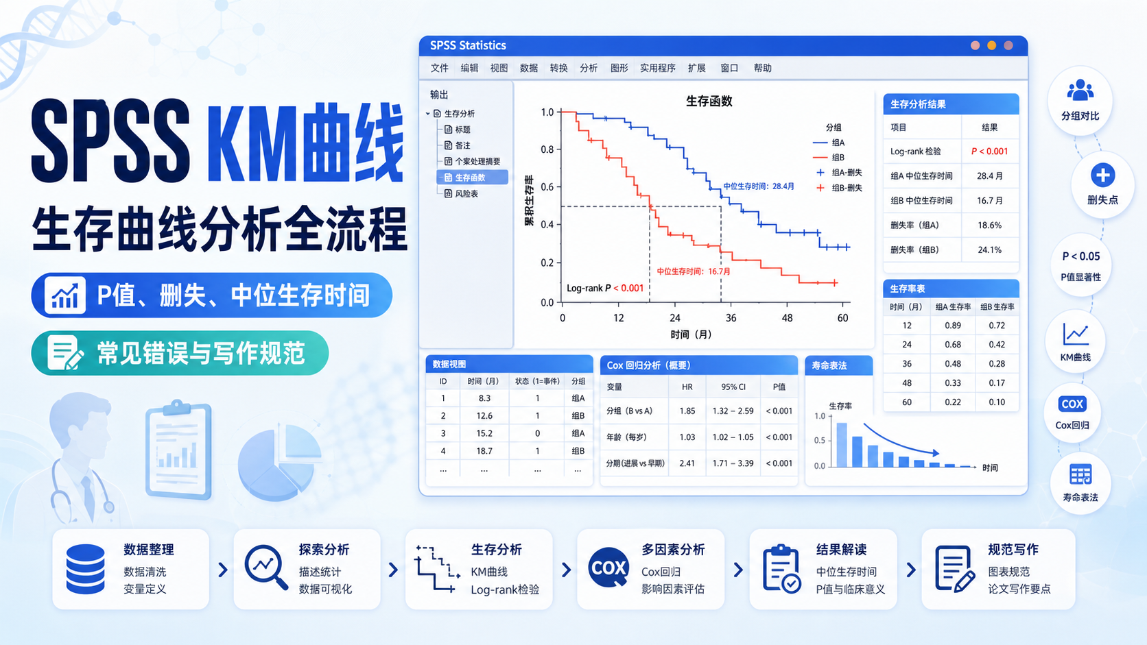 KM生存曲线分析SPSS操作全流程详解