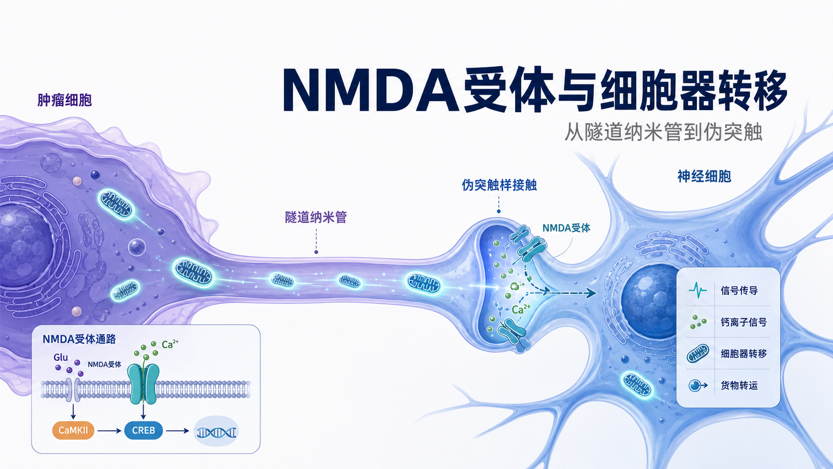 从隧道纳米管到伪突触：NMDA受体介导的细胞器转移新机制