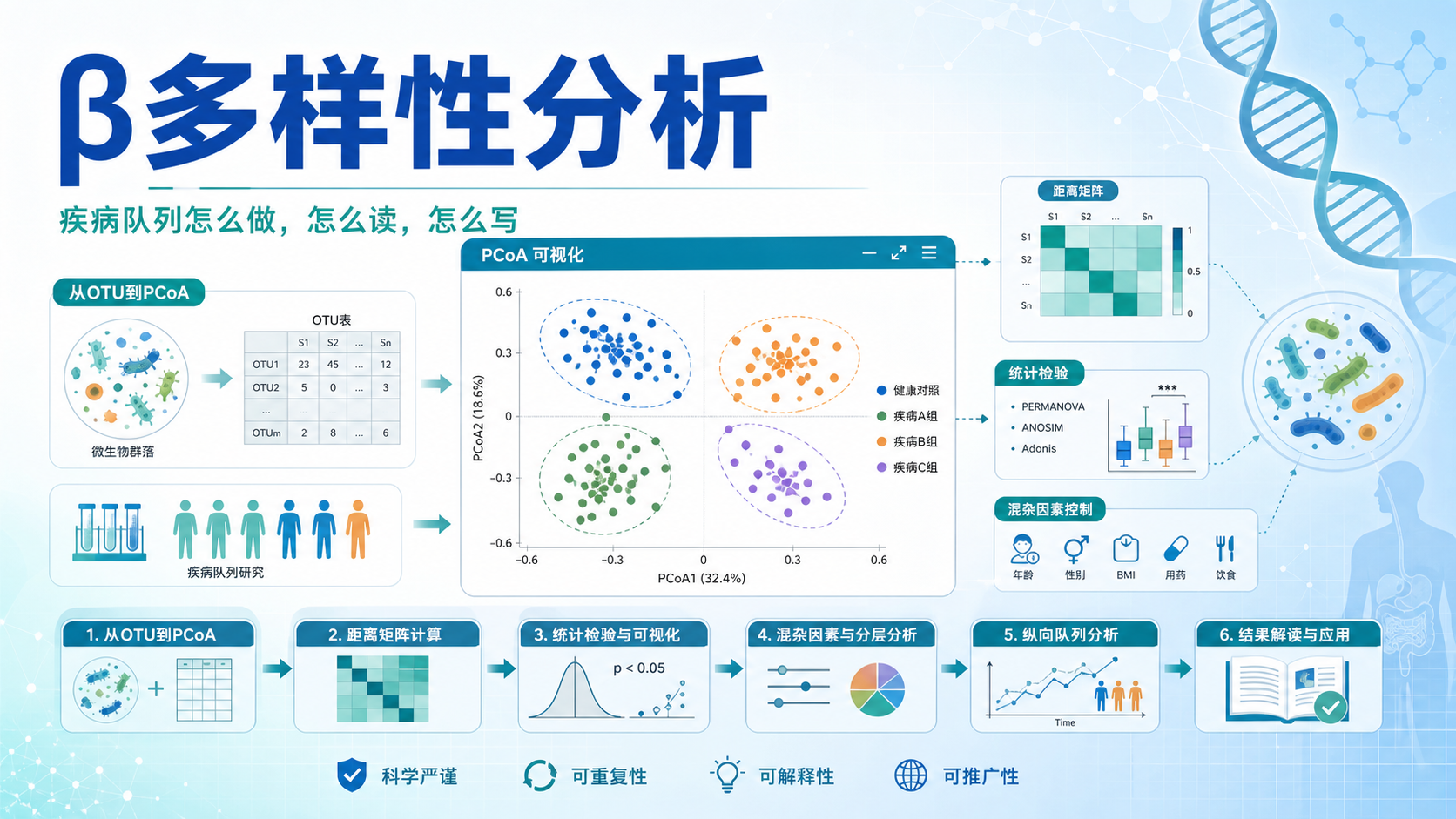从OTU到PCoA：β多样性分析在疾病队列中的实操指南