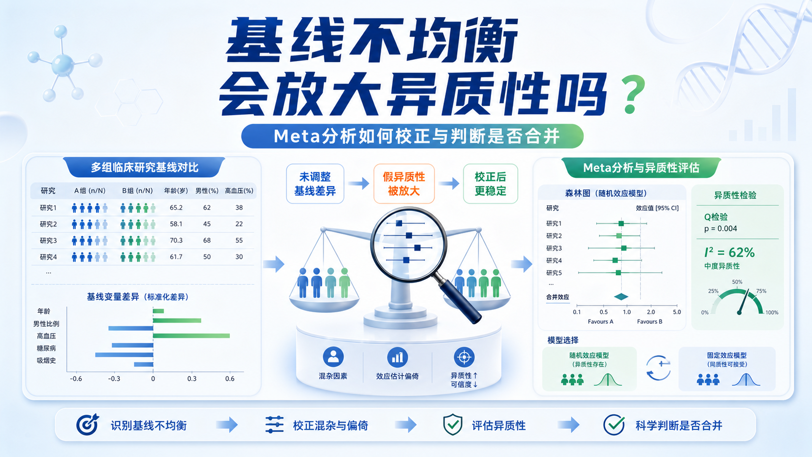 未调整基线数据的Meta分析异质性来源与校正策略