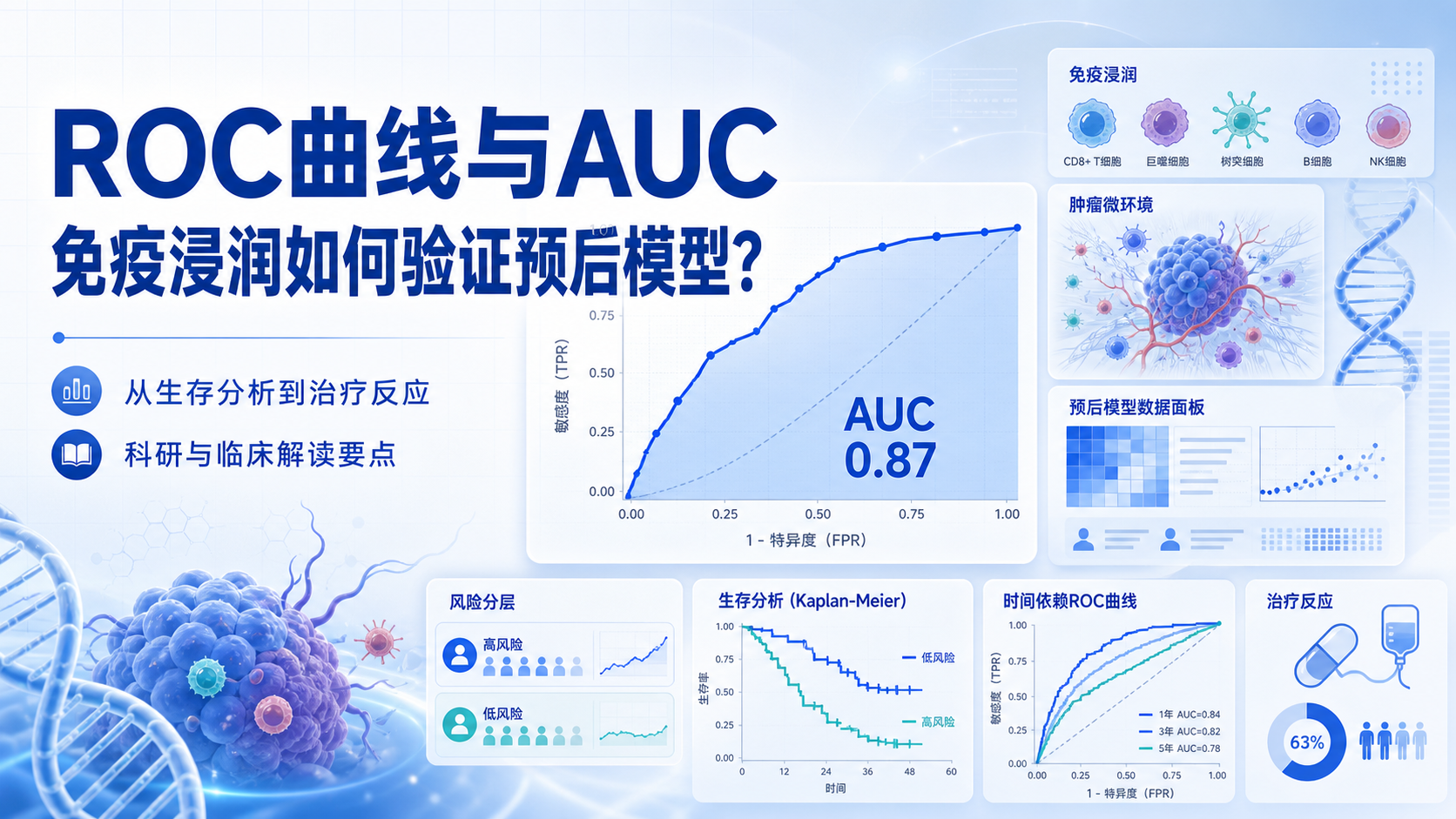 ROC曲线与AUC计算：免疫浸润与预后模型的关键验证
