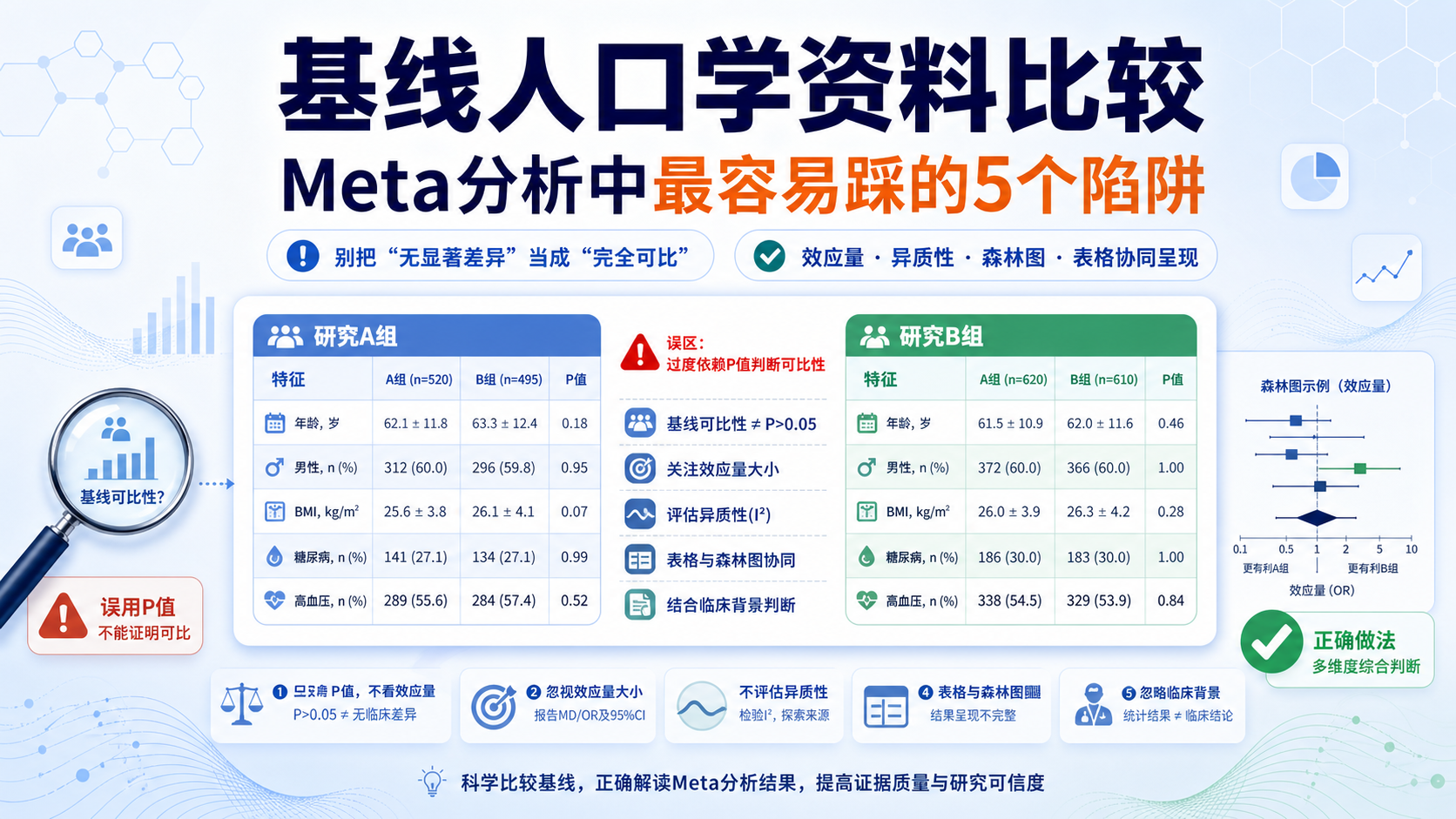 Meta分析中基线人口学比较的常见陷阱