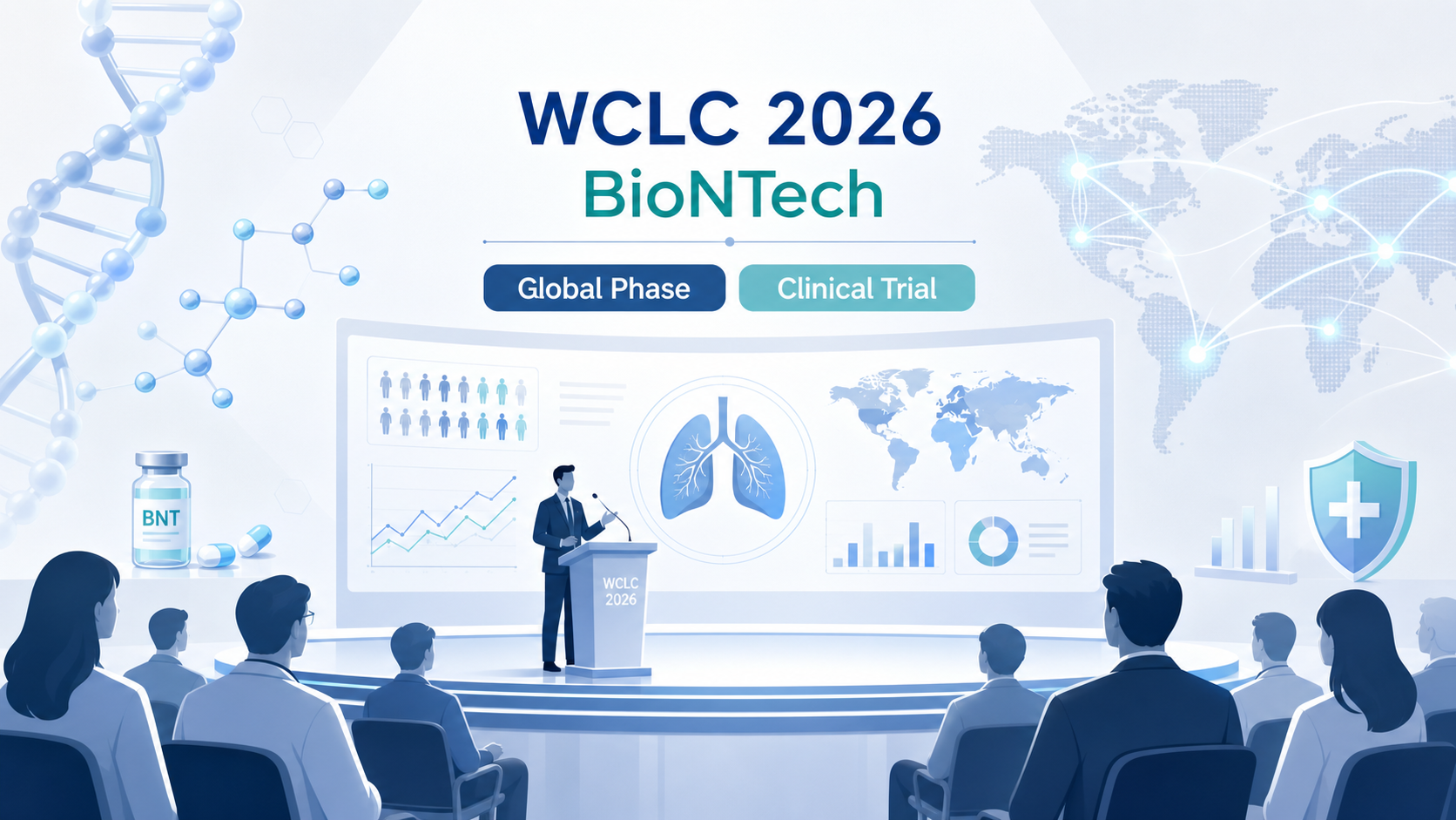 2026年9月13日资讯，在 WCLC 2026 上，BioNTech 公布了全球 Phase 1b/2 研究 BNT324-01 的首次数据：其 PD-L1×VEGF-A 双特异性抗体 pumitamig 联合 B7-H3 ADC elfetabart drozuntecan 治疗晚期/转移性小细胞肺癌（SCLC），在 71 例可评估患者中客观缓解率（ORR）高达 70.4%，疾病控制率（DCR）达 93.0%。这是肺癌领域首个 PD-(L)1×VEGF 双抗联合 ADC 的临床数据，为 SCLC 的"免疫双抗 + ADC"联合策略打开了新想象空间。