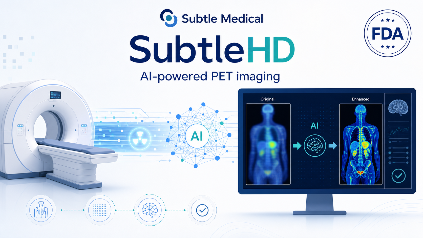 美国FDA授予Subtle Medical公司新一代AI赋能PET成像软件SubtleHD(PET) 510(k)许可。该软件据称可提升图像质量、改善SUVmax定量准确性,并兼容所有FDA批准的放射性示踪剂,扫描时间最高可缩短75%,有望缓解PET扫描设备紧张、扫描时间长的行业痛点。