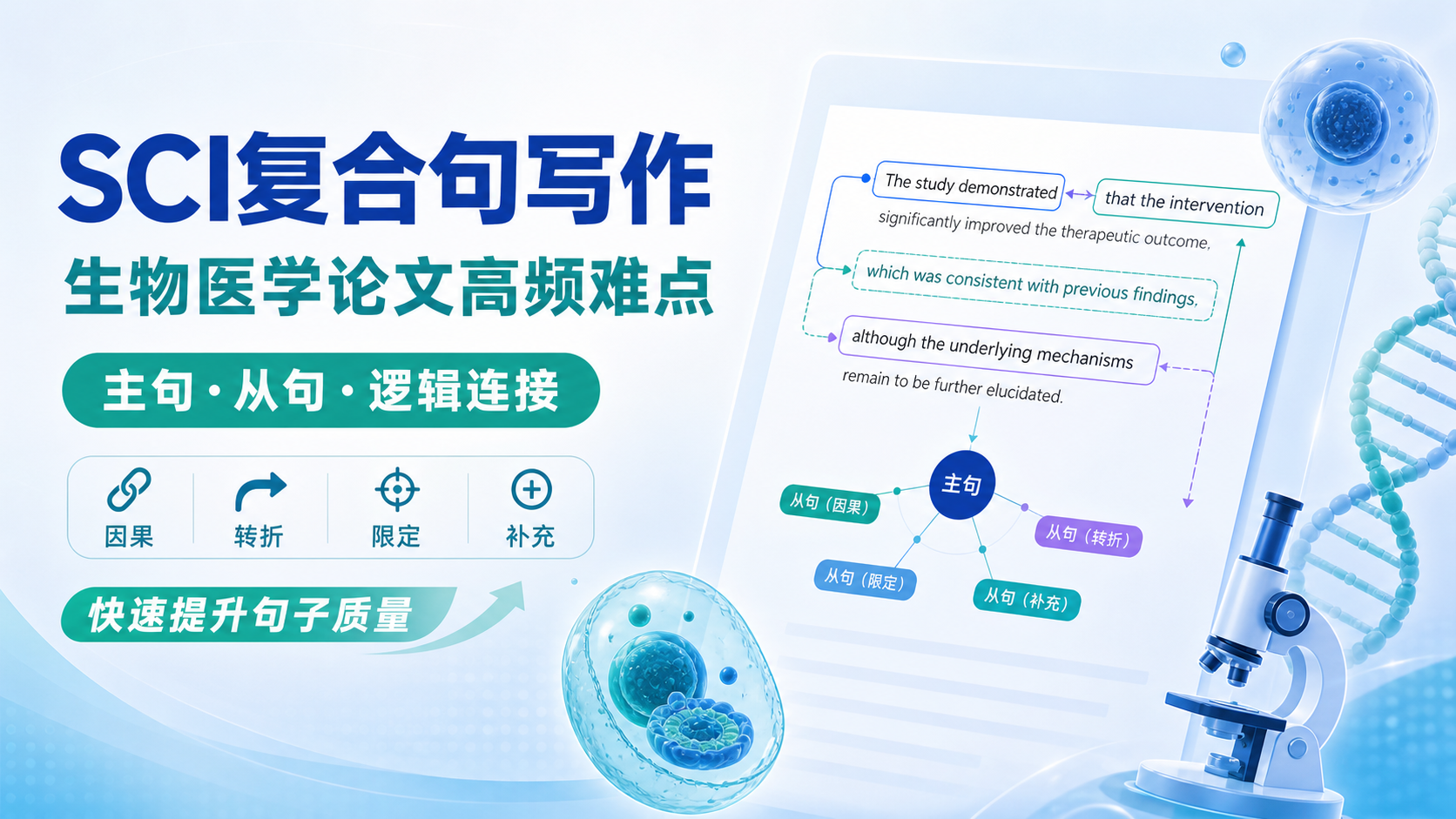 SCI复合句写作:生物医学论文专业严谨风格实战解析