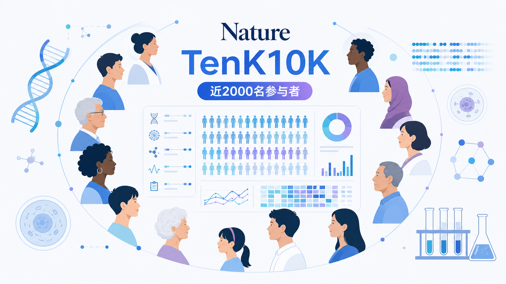 《自然》（Nature）同日发表 TenK10K 项目的三项研究，依托近 2000 名参与者、超 900 万个免疫细胞的单细胞测序，系统解析了遗传变异如何通过基因表达、串联重复序列与染色质可及性层层传递并最终导致疾病，识别出近 1500 个与疾病相关的基因，为自身免疫病、神经退行性疾病和癌症的精准医学开辟新路径。