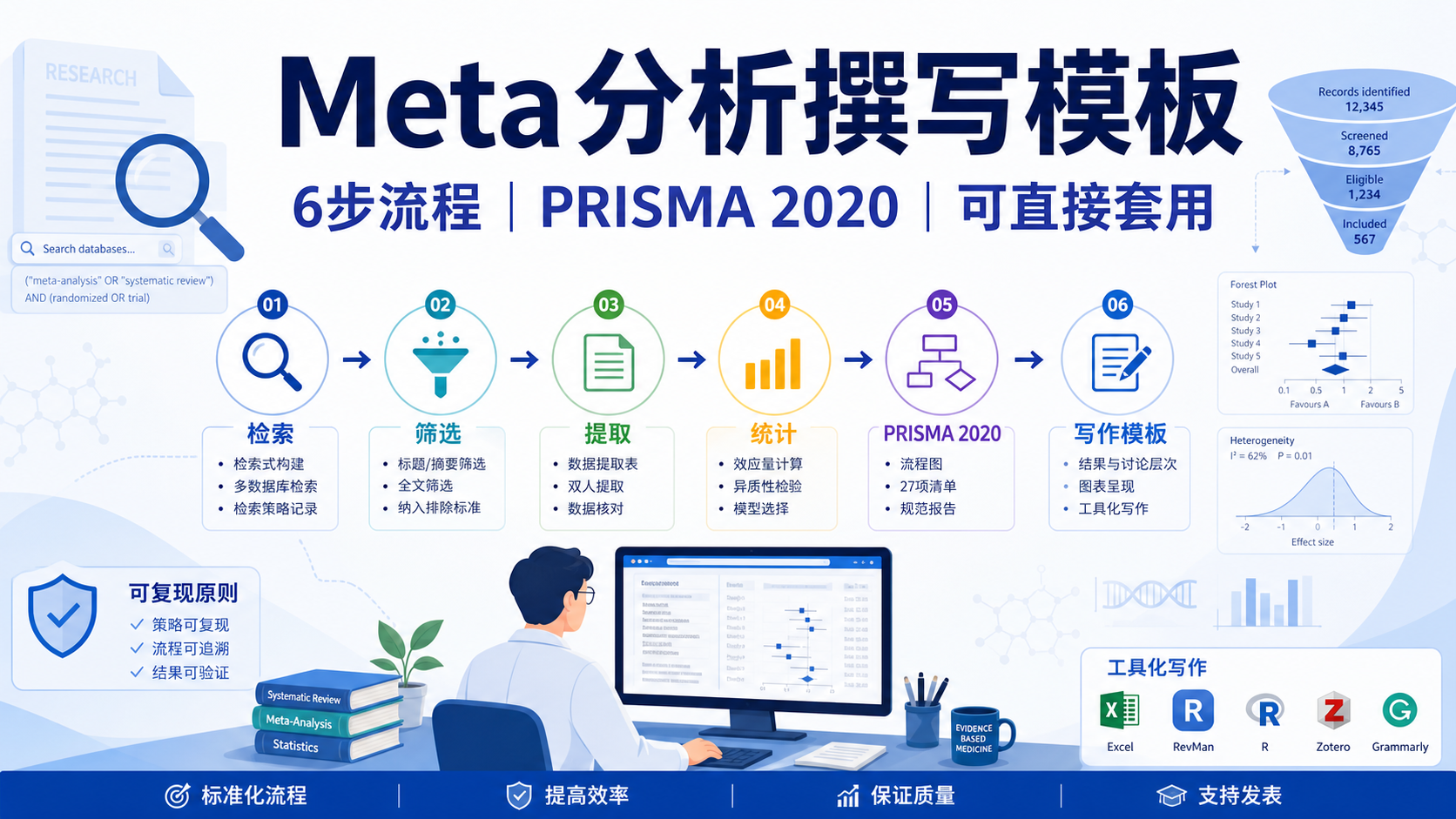 Meta分析六步全流程撰写模板拆解