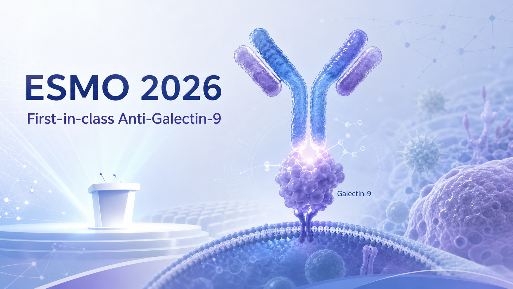 ESMO 2026 年会口头报告公布了 first-in-class 抗半乳糖凝集素-9（galectin-9）单克隆抗体 LYT-200 的 I 期结果。在重度经治的复发/难治高危骨髓增生异常综合征（HR-MDS）与急性髓系白血病（AML）中，LYT-200 联合低甲基化药物在 HR-MDS 中实现 36.4% 的完全缓解+部分缓解率，且有两例患者达到 MRD 阴性完全缓解并成功桥接干细胞移植。