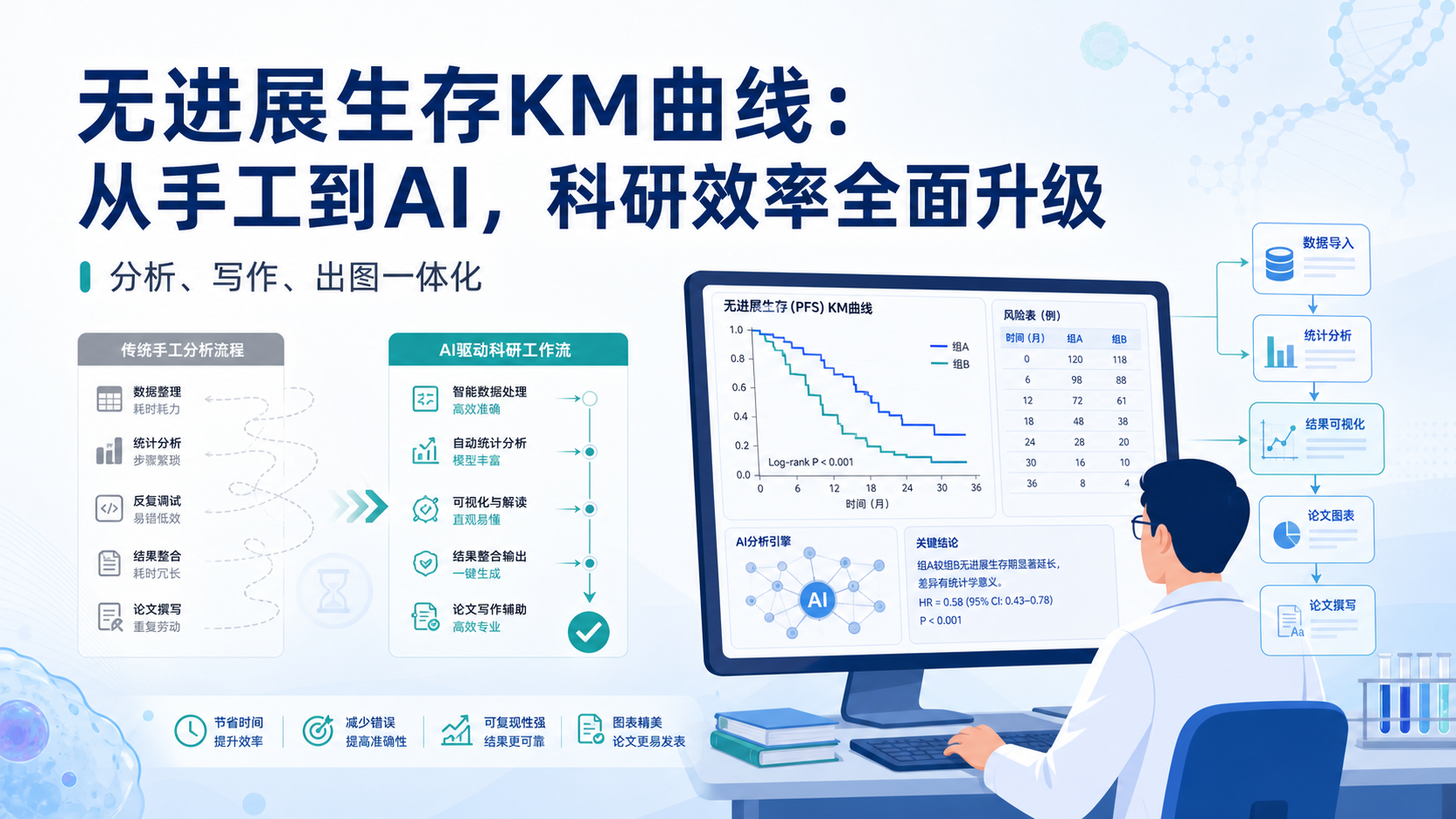 无进展生存KM曲线：从仙桃到AI的科研生产力