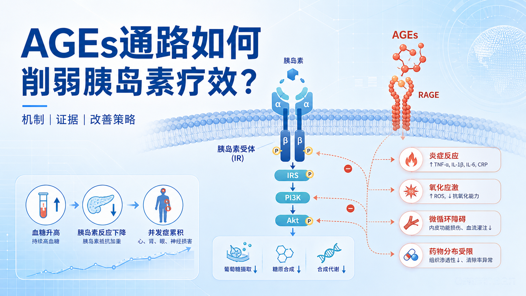 晚期糖基化终末产物通路如何影响胰岛素疗效?