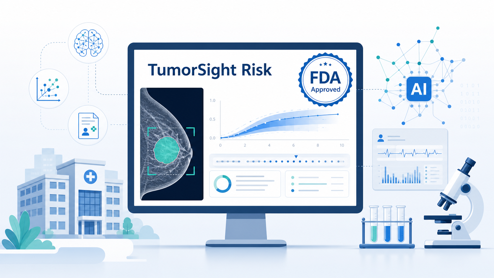 SimBioSys 公司宣布，其人工智能软件 TumorSight Risk 已获得美国 FDA 510(k) 批准，成为全球首个基于乳腺 MRI 影像的乳腺癌复发风险评估工具。该软件整合常规采集的乳腺 MRI、病理与临床数据，为早期激素受体阳性（HR+）、HER2 阴性乳腺癌患者生成个体化的 5 年与 10 年复发风险预测，这一亚型约占美国全部乳腺癌的 75%。对于临床医生而言，这意味着在手术前即可获得客观、量化的复发风险分层信息，为后续治疗决策提供更早的依据。