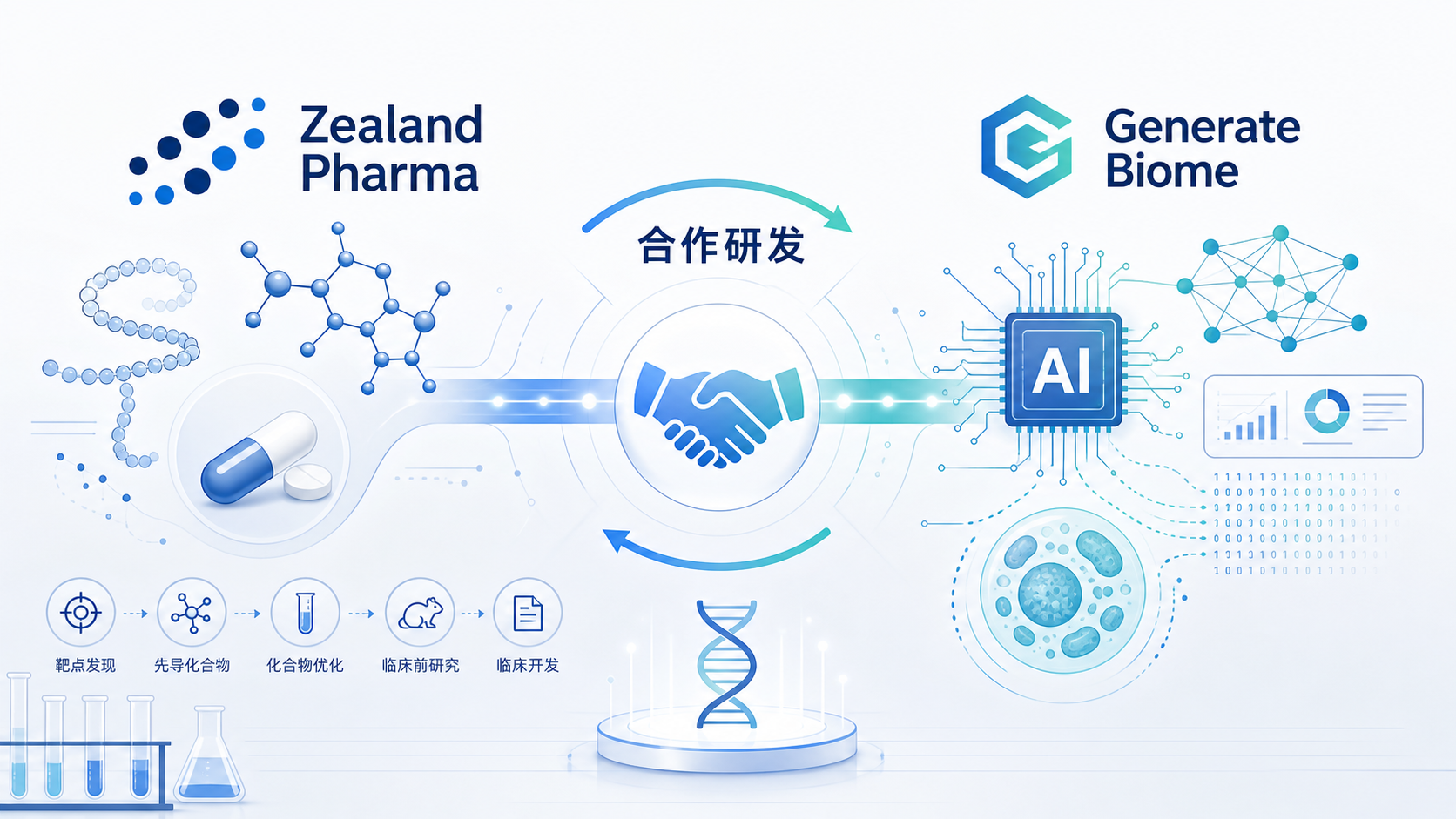 丹麦肥胖药物开发商Zealand Pharma与美国AI生物技术公司Generate Biomedicines达成价值最高12亿美元的合作,将利用生成式AI平台设计并开发针对肥胖及其他代谢疾病的多特异性蛋白疗法。Generate将获得3000万美元预付款及高达3500万美元的早期临床前里程碑付款,并有望获得近12亿美元的总里程碑款。