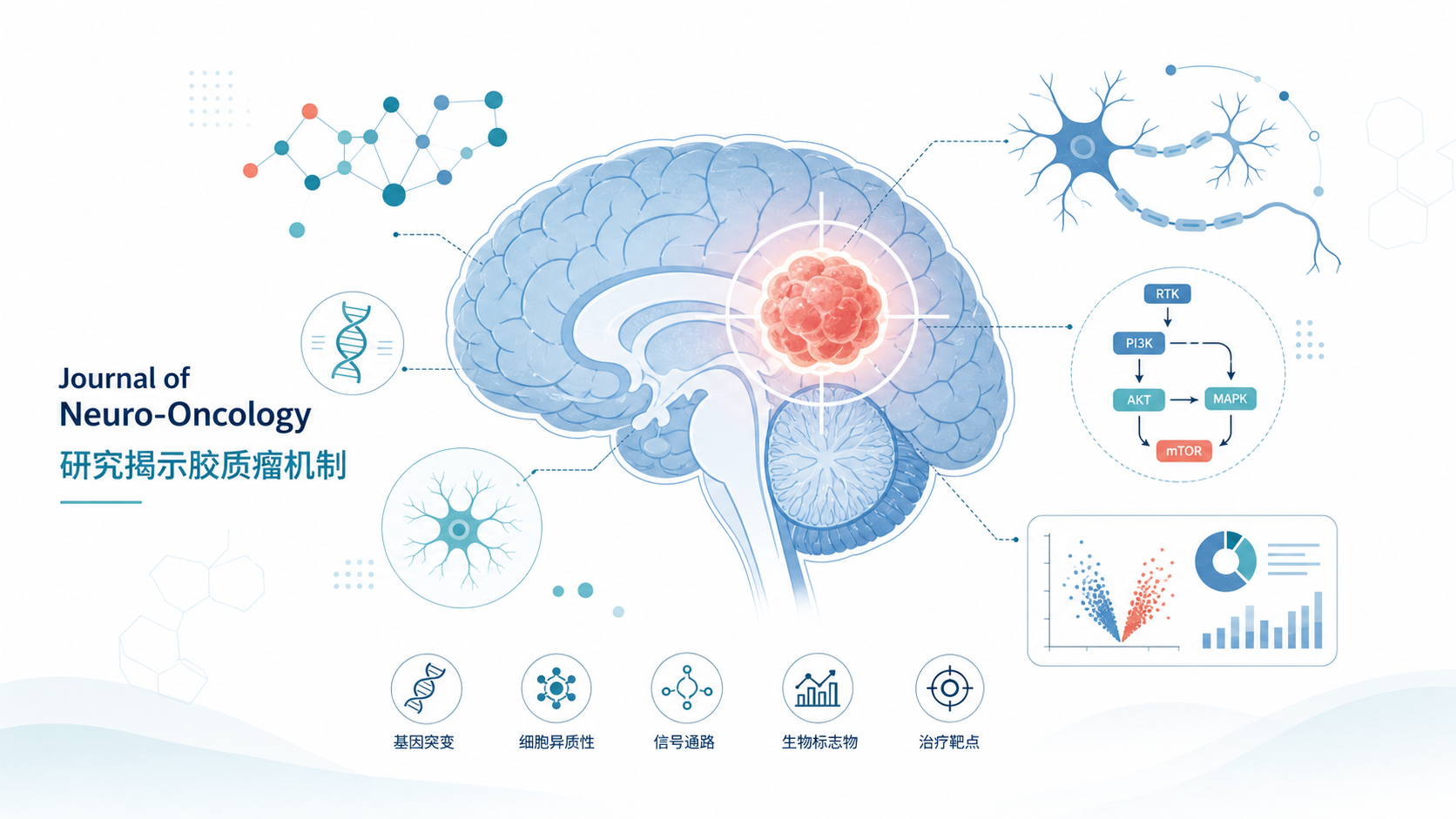 发表于《神经肿瘤学杂志》(Journal of Neuro-Oncology)的一项研究揭示了胶质母细胞瘤"远处复发"的新机制——并非源于新的基因漂移,而是由一个分泌多效生长因子(PTN)的肿瘤亚克隆主动"重构"免疫微环境,将远处脑组织改造为利于肿瘤生长的土壤。研究通过单细胞测序、共免疫沉淀及体内外功能实验,锁定 PTN-NCL 这一可靶向的通讯轴。