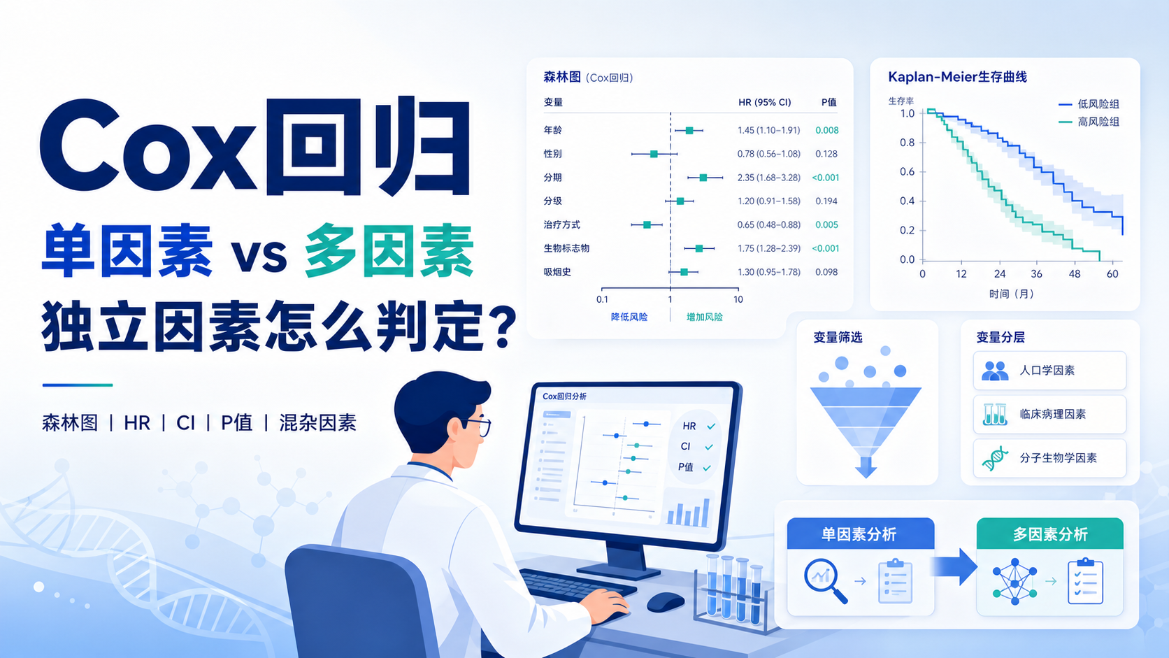 Cox回归双剑合璧：单因素多因素独立因素判定