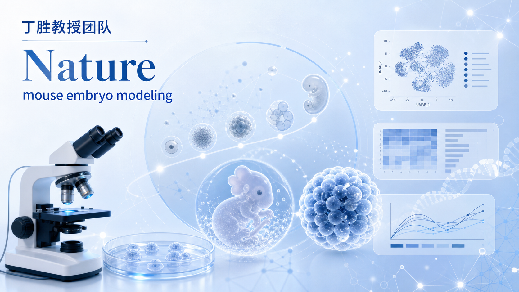 清华大学药学院丁胜教授团队在《自然》在线发表题为"Modelling mouse embryogenesis from chemically induced totipotent stem cells"的研究，从化学诱导全能样干细胞（ciTotiSCs）出发，构建出能够连续经历多个早期发育阶段的小鼠胚胎模型，使其跨越囊胚、原肠运动和早期器官形成等阶段，并出现血管与血液、生殖系以及具有节律性收缩的心脏等组织。这一成果的独特之处在于：起点并非生殖细胞，而是从普通体细胞人工诱导出的全能性细胞。